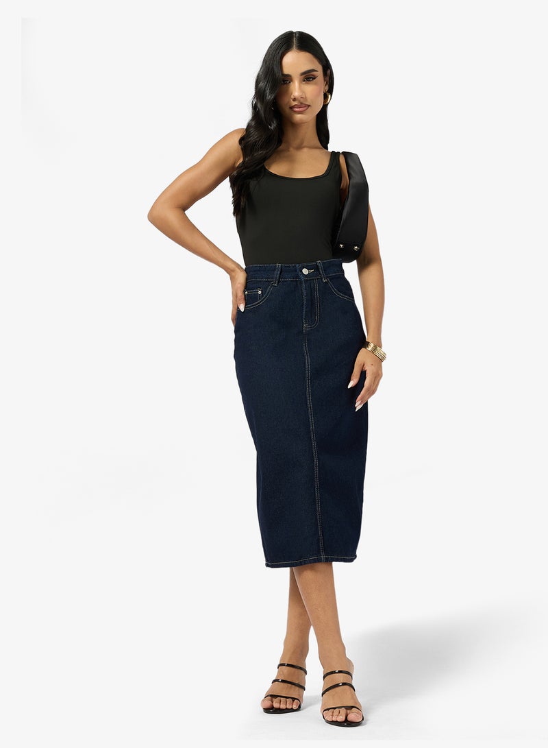 Ginger Denim Straight Fit Midi Skirt - Image 4